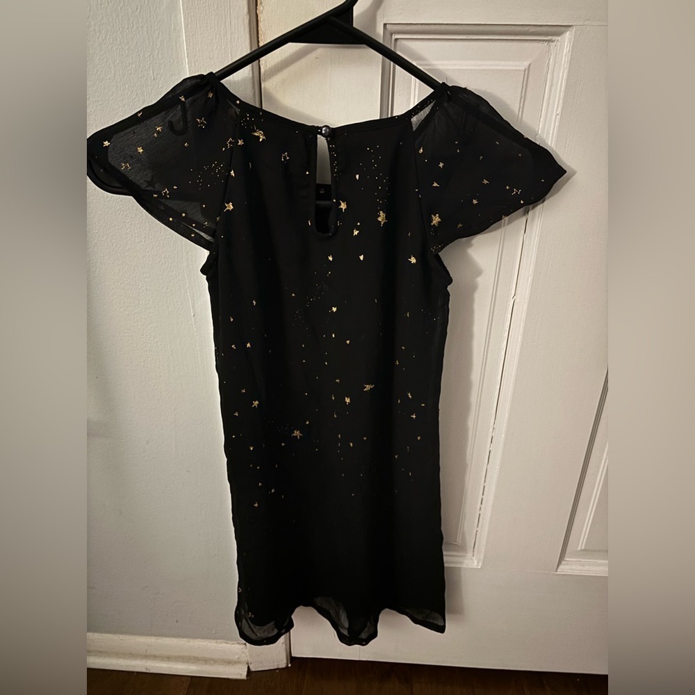 Kids Black Dress with Gold Star Pattern - Picture 3 of 3